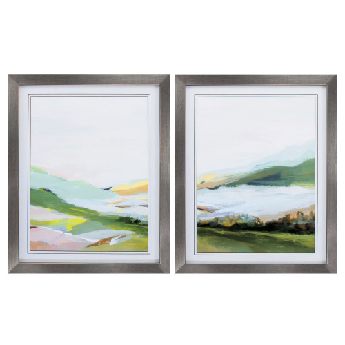 Set of 2 Ivory and Green Highlands Rectangular Wall Art Decors 30" x 24"