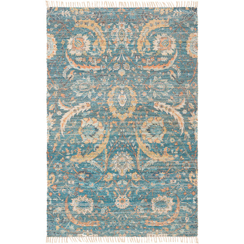 2' x 3' Floral Design Blue and White Hand Woven Rectangular Area Throw Rug