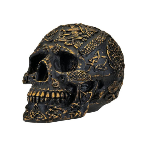 Set of 2 Black and Gold Passage of Life Skull Tabletop Sculpture 8"