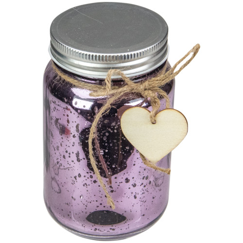6" Purple with Wooden Heart Battery Operated LED Lighted Mason Jar Tabletop Lantern