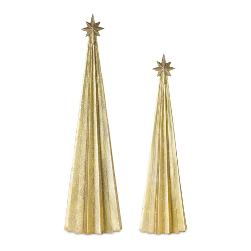 Set of 2 Gold Christmas Tree 4 Piece Tabletop Decors 22.5"