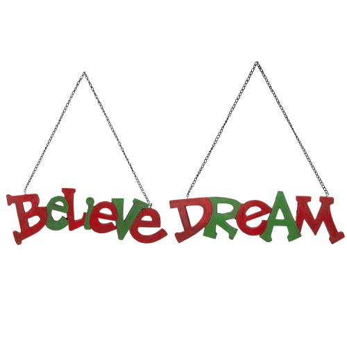 9.5" Red and Green Hanging "Believe' and "Dream" Christmas Wall Decoration 9.5"