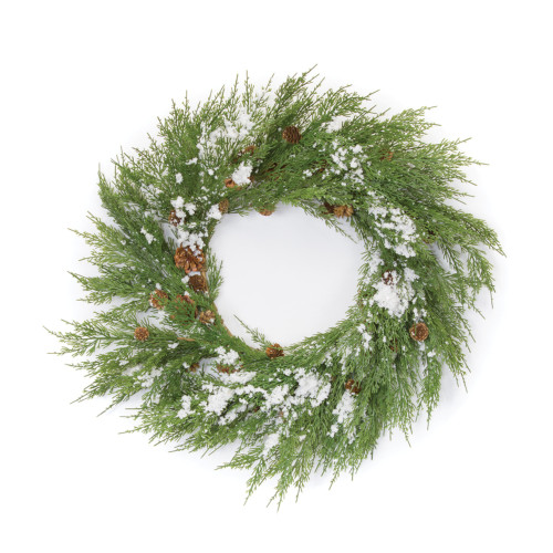 Set of 2 Cedar Snow Drenched with Cones Artificial Christmas Wreath - Unlit, 25"
