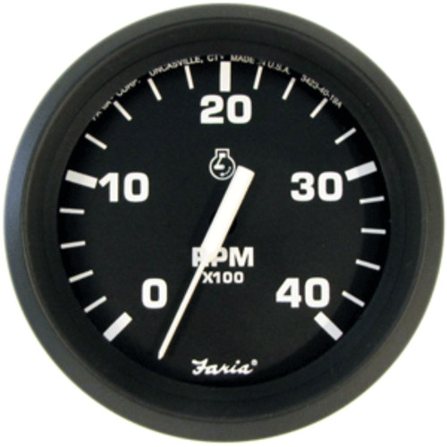 5" Black and White 4in Tachometer - 4,000 RPM Diesel - Mechanical Takeoff and Var Ratio Alt