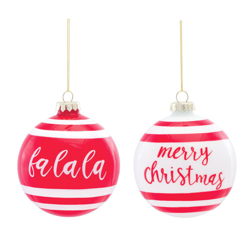 Set of 12 Pinkish-Red and White Home Decoration and Gift Collections Glass Ornament, 5"