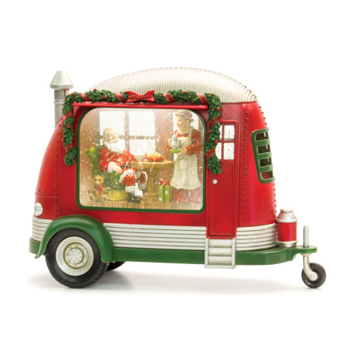 Set of 2 Camper Snow Globe with Santa Plastic 6-Hour Timer - 3 AA Batteries Not Included, 8"