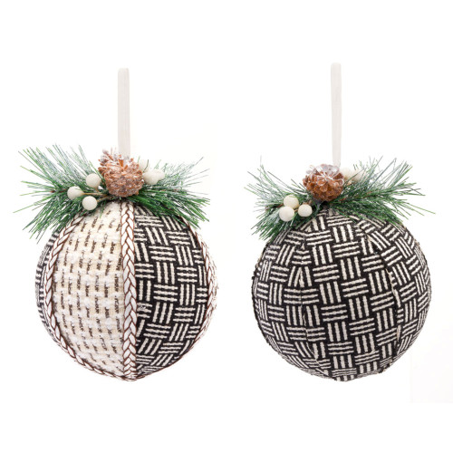 Set of 12 Black, White, and Green Home Decoration and Gift Collections 2 Assortment Fabric Ornament, 6"