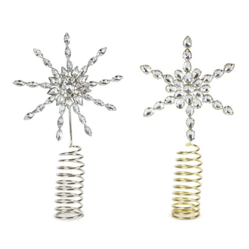 Set of 12 Lighted LED Contemporary Jeweled Snowflake Christmas Tree Toppers - White Lights, 8.5"