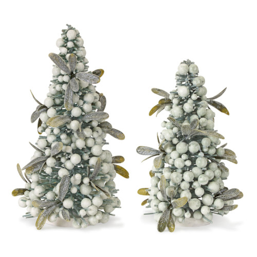 Set of 2 Green and White Berry 4 Piece Christmas Tree Tabletop Décor 12"