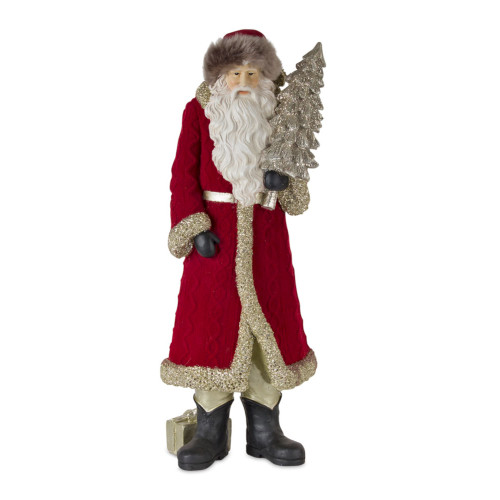 Set of 2 Red and White Santa with Christmas Tree Figurine, 18"