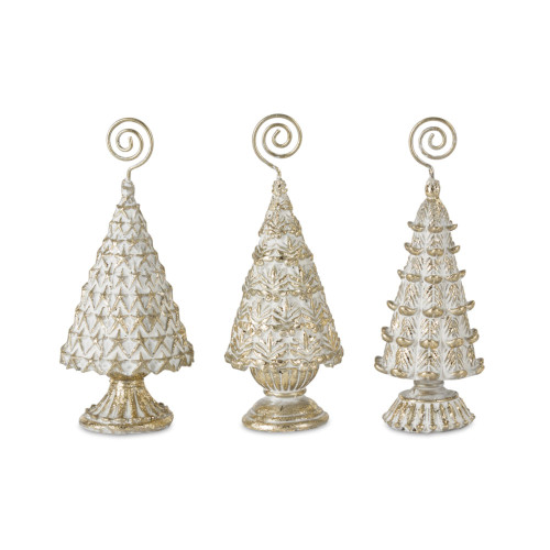 Set of 24 White and Gold Mini Tree Card Holders, 4.5"