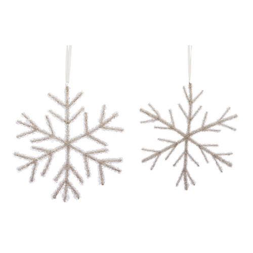 Set of 12 2-Count White and Brown Home Decoration and Gift Collections Acrylic Bead Snowflake Ornament, 12.5"