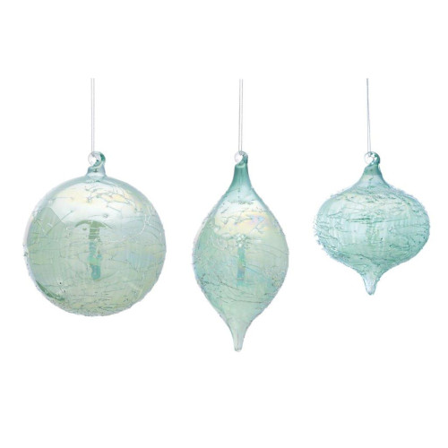 Set of 12 Blue Assorted Glass Christmas Ornament, 7"