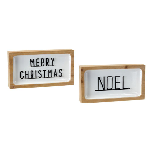 Set of 2 Brown and White Christmas Decorative Sign 13"