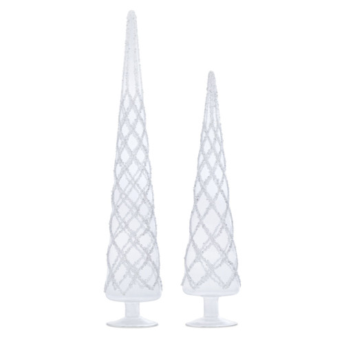 Set of 4 White Contemporary Christmas Tree 8 Piece Tabletop Decors 20"