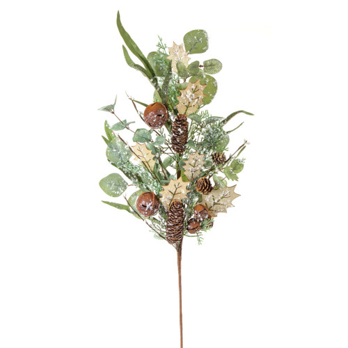 Set of 6 Green Holly Eucalyptus and Bell Artificial Christmas Spray, 32"