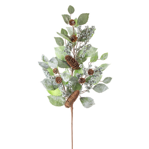 Set of 12 Green Glittered Leaf and Berry Artificial Christmas Spray, 34"