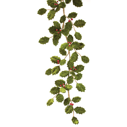 Set of 2 Green an Red Contemporary Artificial Holly Garland, 4.3'