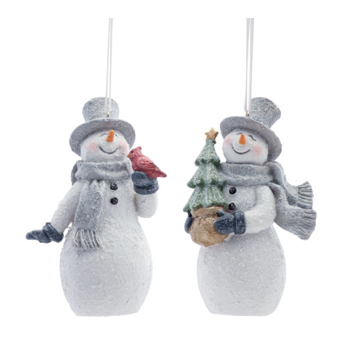 Set of 12 White, Gray, and Red Home Decoration and Gift Collections 2 Assortment Resin Snowman Ornament, 4"