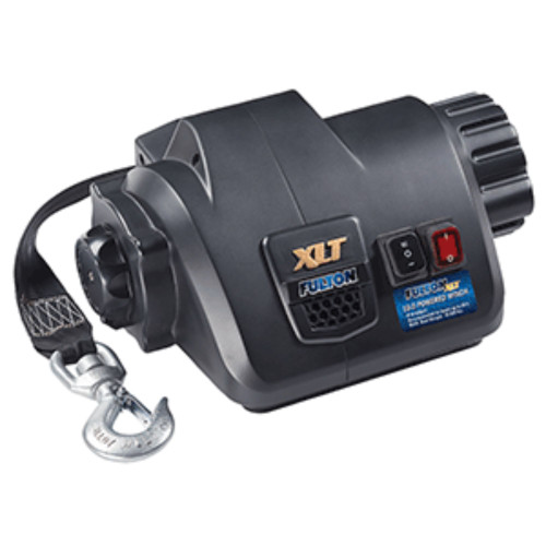 16" Black and Metallic Gray Fulton XLT 10.0 Powered Marine Winch with Remote for Boats up to 26-Ft