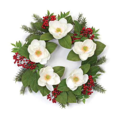 Set of 2 Green and White Pine and Magnolia Artificial Christmas Wreath - Unlit, 24"