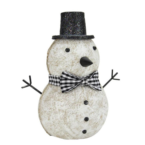 9.25" Black and White Glitter Snowman with Top Hat and Bow Tie Christmas Table Top Figure