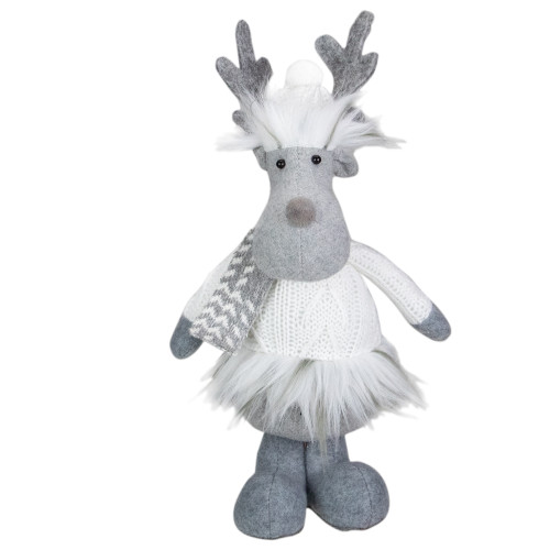 12.5-Inch Gray and White Standing Moose Tabletop Christmas Decoration