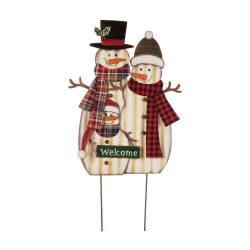 29.75" White, Red, and Green Metal Christmas Snowman Family Yard Stake or Standing Decor or Hanging Decor