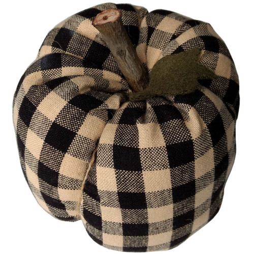 4" Nutmeg Black and Beige Stuffed Pumpkin Tabletop Figurine
