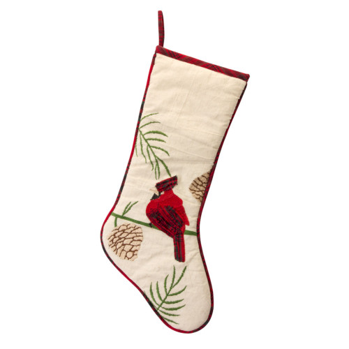 Set of 4 Beige and Red Cardinal Print Christmas Stockings 19"