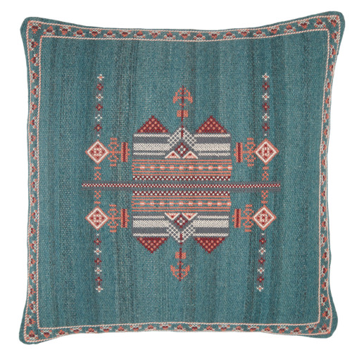24" Teal Blue and Red Solid Square Throw Pillow