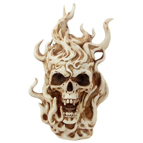 12" Beige and Brown Hells Flames Vampire Skull Statue