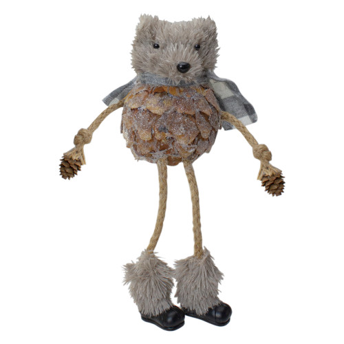 Glittered Pinecone Fuzzy Bear Christmas Figure - 5.5"
