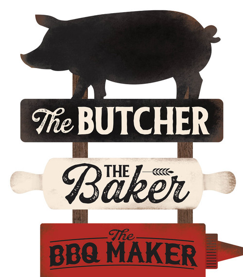Open Road Brands Butcher Baker BBQ Maker BBQ Pig Sign MDF 1 pk - Case Of: 4; Each Pack Qty: 1;