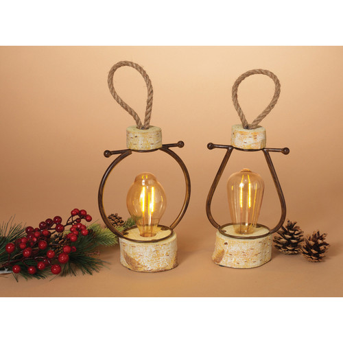 Gerson Resin Log with Edison Bulb Christmas Lantern Brown Glass/Resin 1 pk - Case Of: 2; Each Pack Qty: 1