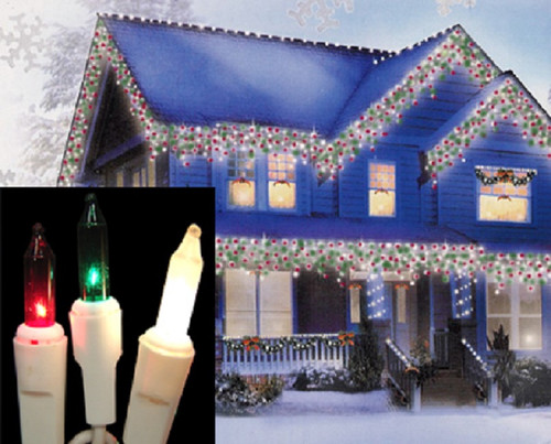 100 Red, Green and Frosted Clear Everglow Icicle Christmas Lights - White Wire