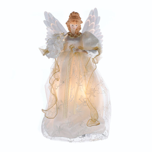 15.5" Gold/Ivory Lighted Fiber Optic Angel Christmas Tree Topper - Clear Lights