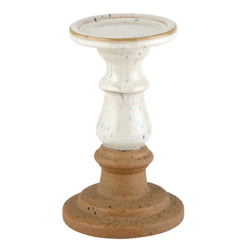 7.75" Brown and White Contemporary Small Ceramic Candlestick