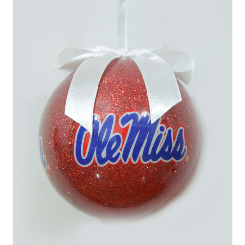4" Red and Blue Round Ole Miss Foam Glitter Ball Christmas Ornament