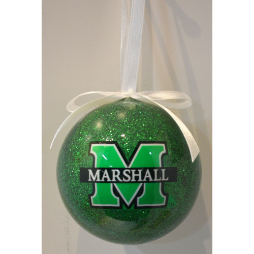 4" Green and White Round Marshall Foam Glitter Ball Christmas Ornament