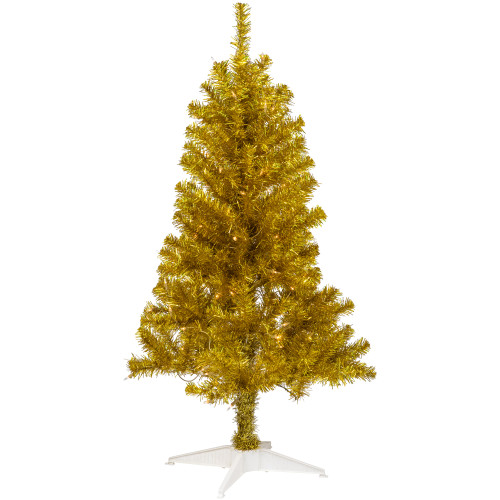 4' Pre-Lit Gold Iridescent Tinsel Slim Artificial Christmas Tree, Clear Lights