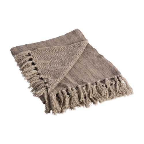 60" Beige Rectangular Tonal Textured Cotton Throw