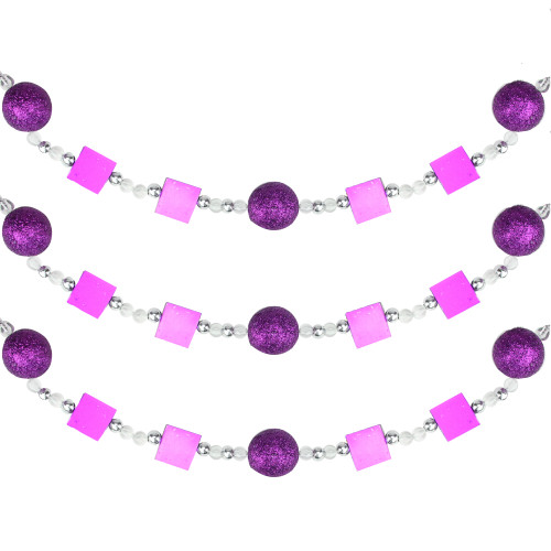 6' Rich Plum Magenta and White Glitter Beaded Christmas Garland - 30781454
