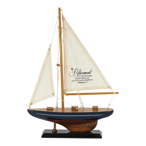 14.6" Brown and White Sailboat Figurine Tabletop with Black Base