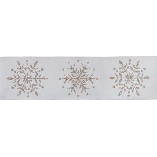 Pack of 2 Gray and Silver Snowflakes Wired Polyester Ribbons 4" x 10 Yards