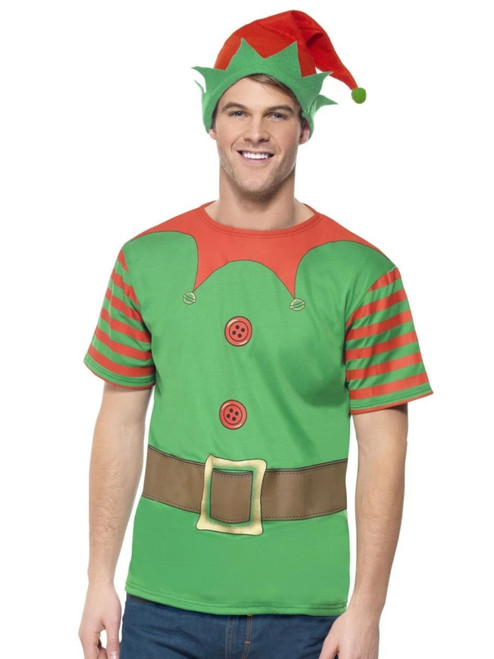 43" Green and Red Instant Elf Men Adult Christmas Costume - Medium