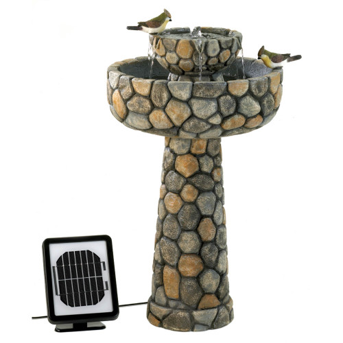 25" Gray and Brown Solar Powered Outdoor Garden Water Fountain