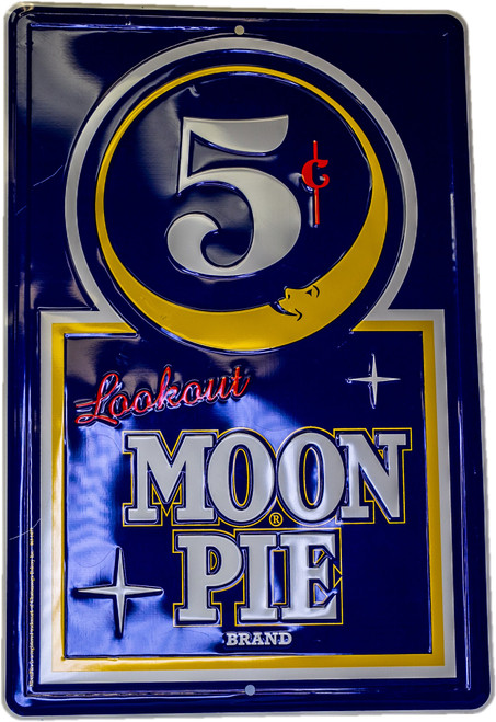 18" Blue and Yellow Rectangular Moon Pie Cent Wall Sign