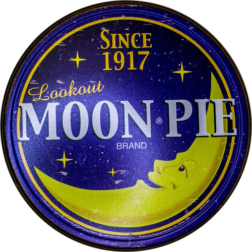 11" Blue and Yellow Round Vintage Moon Pie Wall Sign