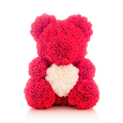 Homvare Rose Bear 14" Gift Box for Valentines Day,Anniversary&Birthday Red/White